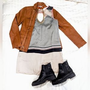 Entire Outfit Dress with Leather Jacket and Black Boots